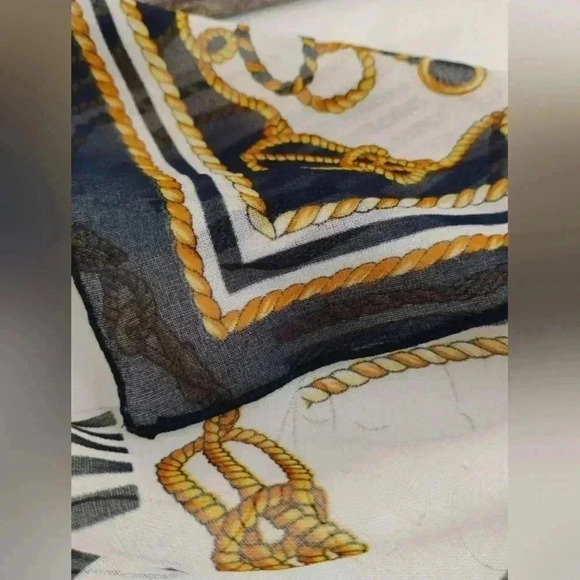 VINTAGE ITALIAN Square Scarf Nautical Gold Navy Art of the Scarf EUC Coastal - Picture 3 of 7